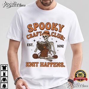 Skeleton Knitting Spooky Craft Club Halloween T Shirt (4)