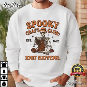 Skeleton Knitting Spooky Craft Club Halloween T Shirt (1)
