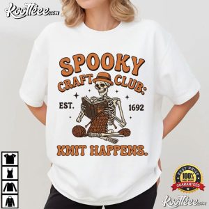 Skeleton Knitting Spooky Craft Club Halloween T Shirt (2)