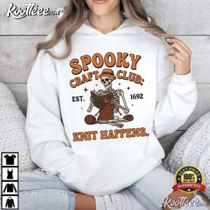 Skeleton Knitting Spooky Craft Club Halloween T Shirt (3)