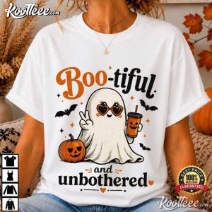 Boo tiful And Unbothered Halloween Cute Ghost Pumpkin T Shirt (1)