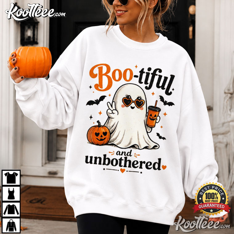 Boo-tiful And Unbothered Halloween Cute Ghost Pumpkin T-Shirt Boo-tiful And Unbothered Halloween Cute Ghost Pumpkin T-Shirt