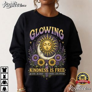 Glowing Kindness Is Free Celestial Sun Moon Boho Floral T Shirt (2)