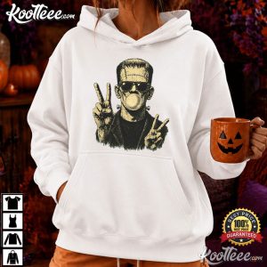 Halloween Monster Peace Sign Funny Frankenstein Bubble Gum T Shirt (4)