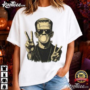 Halloween Monster Peace Sign Funny Frankenstein Bubble Gum T Shirt (1)