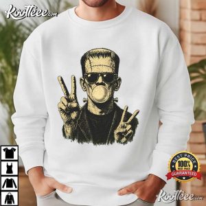 Halloween Monster Peace Sign Funny Frankenstein Bubble Gum T Shirt (2)