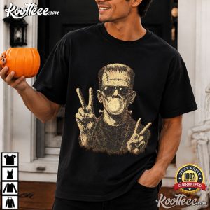 Halloween Monster Peace Sign Funny Frankenstein Bubble Gum T Shirt (3)
