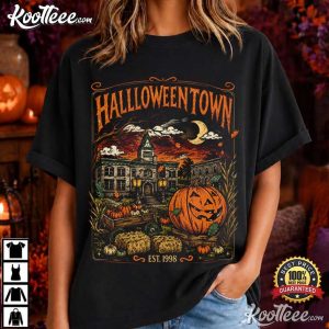 Pumpkin Village Vintage Halloween Town Haunted Spooky Season T Shirt (1)