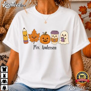 Halloween Teacher Custom Name Cute Fall Teacher T Shirt (1)