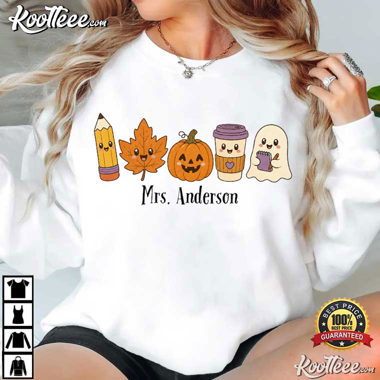 Halloween Teacher Custom Name Cute Fall Teacher T-Shirt Halloween Teacher Custom Name Cute Fall Teacher T-Shirt
