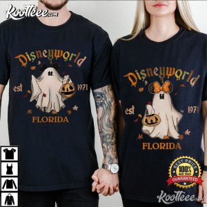 Disney World Mickey Minnie Ghost Halloween Pumpkin Retro Couple Shirts (1