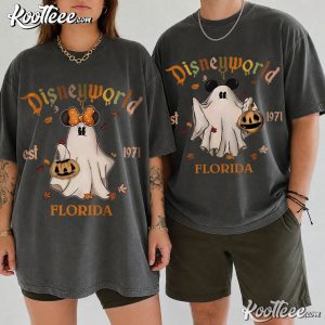 Disney World Mickey Minnie Ghost Halloween Pumpkin Retro Couple Shirts (1)
