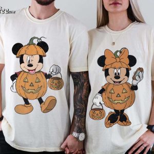 Mickey And Friends Pumpkin Disney Spooky Season Vintage Couple Shirts (2)