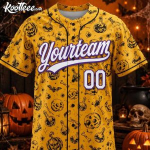 Halloween Pumpkin Skull Custom Name Number Baseball Jersey (4)