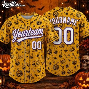 Halloween Pumpkin Skull Custom Name Number Baseball Jersey (1)