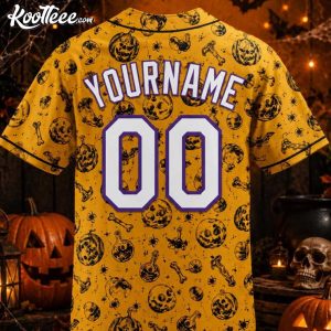 Halloween Pumpkin Skull Custom Name Number Baseball Jersey (3)