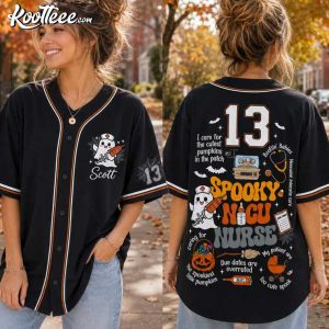NICU Nurse Halloween Spooky Custom Name And Number Baseball Jersey (3)