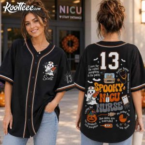NICU Nurse Halloween Spooky Custom Name And Number Baseball Jersey (1)