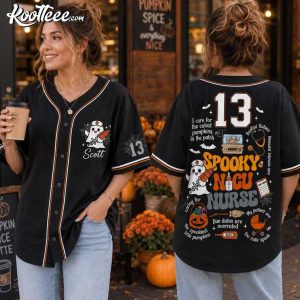 NICU Nurse Halloween Spooky Custom Name And Number Baseball Jersey (2)