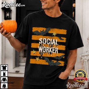Social Worker Halloween Striped Retro Bat Spooky T Shirt (4)
