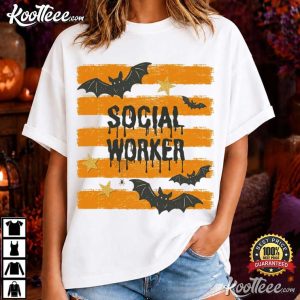 Social Worker Halloween Striped Retro Bat Spooky T Shirt (2)