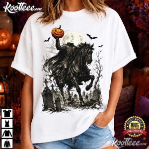 Headless Horseman Pumpkin Rider Halloween Spooky Graveyard Gothic T Shirt (1)