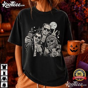 Dracula Frankenstein Werewolf Coffee Halloween Monsters Selfie T Shirt (4)