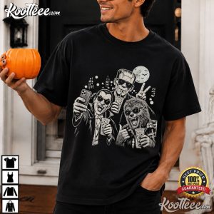 Dracula Frankenstein Werewolf Coffee Halloween Monsters Selfie T Shirt (3)