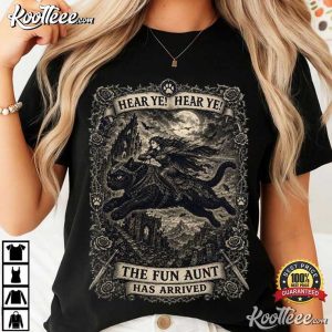 Auntie Cat Meme Fun Aunt Knight Riding Black Cat T Shirt (4)