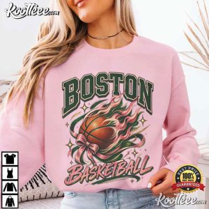 Boston Flaming Basketball Retro Hoop Graphic T Shirt (1)