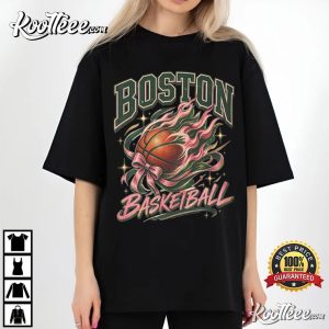 Boston Flaming Basketball Retro Hoop Graphic T Shirt (2)