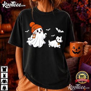 Halloween Funny Ghost Walking Dog Ghost Dog Cute T Shirt (1)