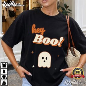 Hey Boo Ghost Cute Halloween Spooky Season T Shirt (1)