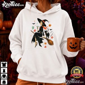 Halloween Vintage Witch And Cat Ringer Spooky Fall Pumpkin T Shirt (2)