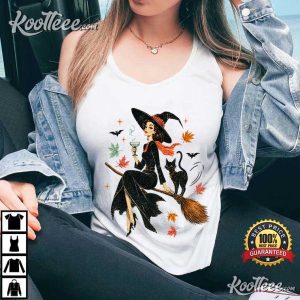 Halloween Vintage Witch And Cat Ringer Spooky Fall Pumpkin T Shirt (3)