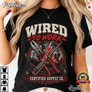 Wired To Work Electrician Vintage Blue Collar T Shirt (2)
