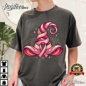 Breast Cancer Awareness Halloween Pink Ribbon Witch Hat Spooky T Shirt (1)