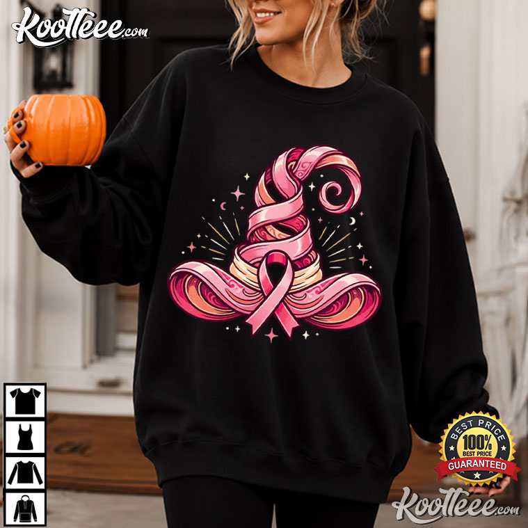 Breast Cancer Awareness Halloween Pink Ribbon Witch Hat Spooky T-Shirt Breast Cancer Awareness Halloween Pink Ribbon Witch Hat Spooky T-Shirt