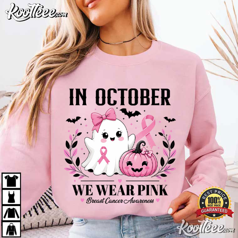 In October We Wear Pink Breast Cancer Awareness Halloween T-Shirt In October We Wear Pink Breast Cancer Awareness Halloween T-Shirt
