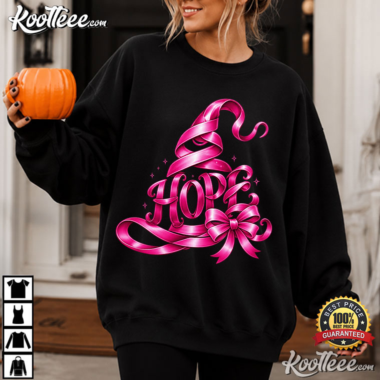 Pink Ribbon Witch Hat Hope Halloween Breast Cancer Awareness T-Shirt Pink Ribbon Witch Hat Hope Halloween Breast Cancer Awareness T-Shirt