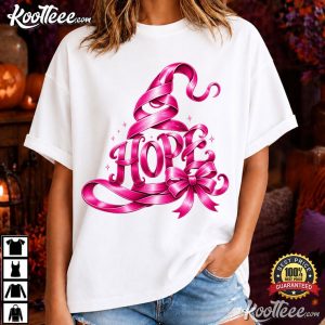 Pink Ribbon Witch Hat Hope Halloween Breast Cancer Awareness T Shirt (1)