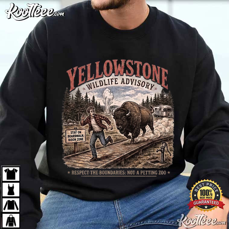 Yellowstone Wildlife Advisory Bison Boardwalk T-Shirt Yellowstone Wildlife Advisory Bison Boardwalk T-Shirt