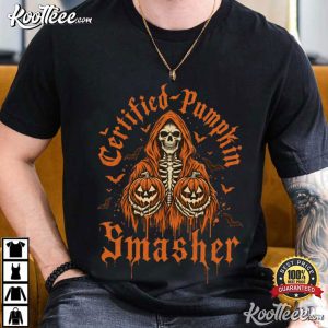 Certified Pumpkin Smasher Vintage Trendy Halloween Skeleton T Shirt (4)