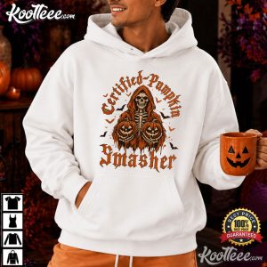 Certified Pumpkin Smasher Vintage Trendy Halloween Skeleton T Shirt (3)