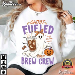 Ghost Fueled Cold Brew Crew Cute Halloween Spooky T Shirt (1)