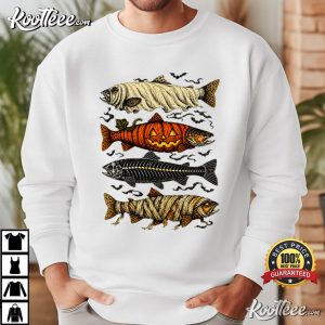 Halloween Trout Fish Ghost Pumpkin Skeleton Spooky Fishing Angler T Shirt (1)