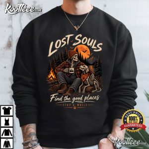 Lost Souls Skeleton Camping Halloween Pumpkin T Shirt (4)