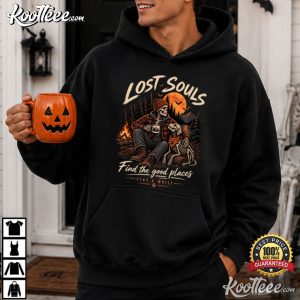 Lost Souls Skeleton Camping Halloween Pumpkin T Shirt (3)