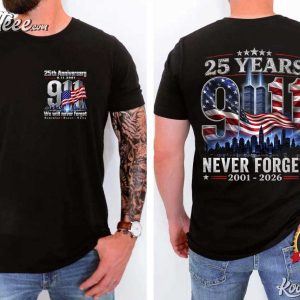 September 11 25th Anniversary 911 Memorial Never Forget American Flag T Shirt (3)