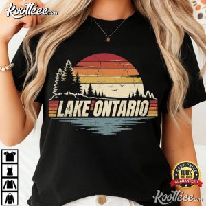 Lake Ontario Great Lakes Sunset Retro Canada Vacation T Shirt (2)